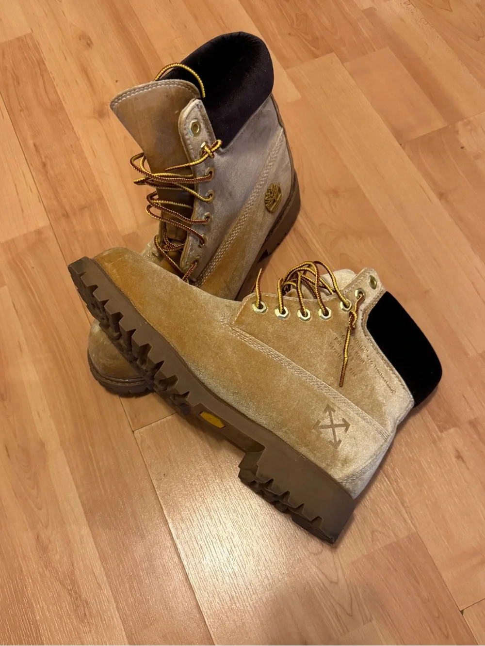 Off-White Tan Suede Lace-Up Boots